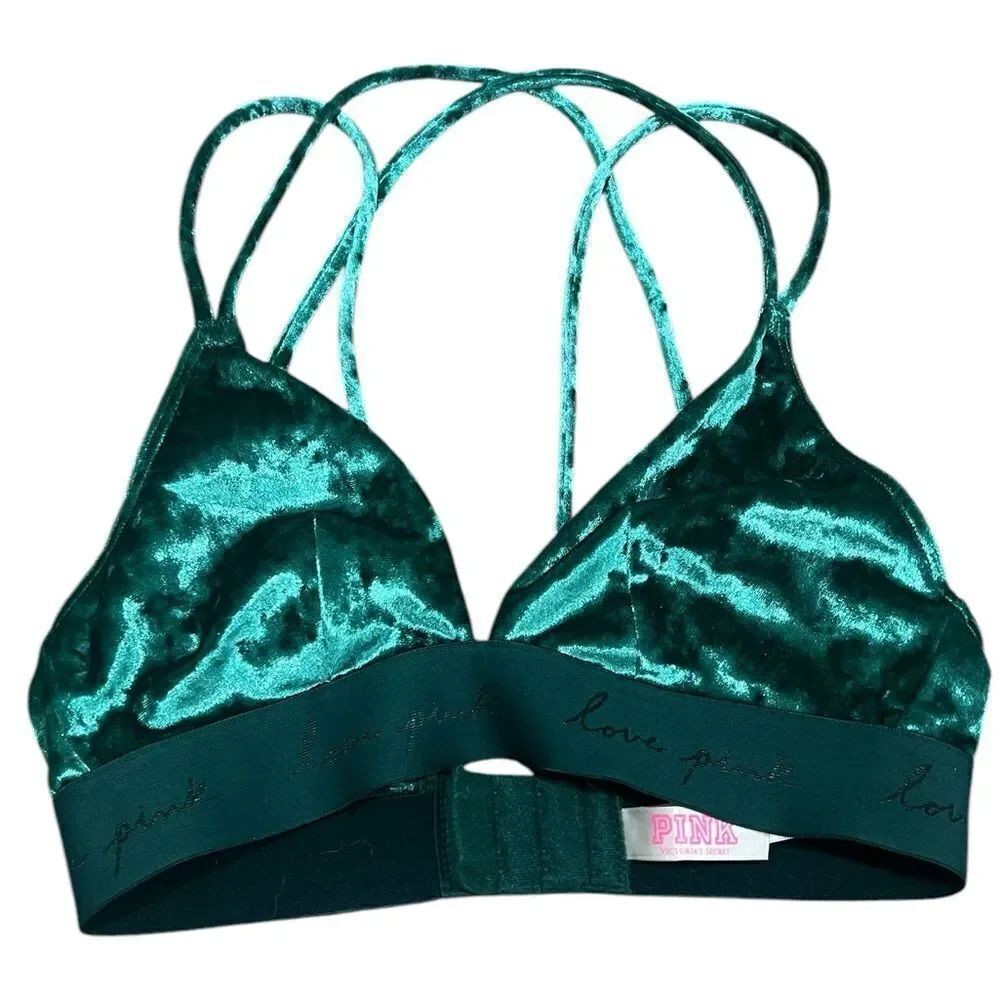 PINK Velvet Strappy Bralette | XS/XXS | Emerald Green | Trendy & Comfortable
